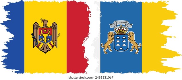 Canary Islands and Moldova grunge flags connection, vector