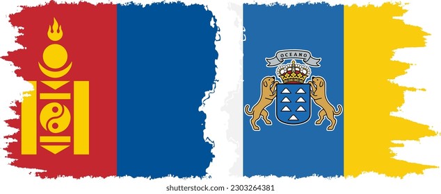 Canary Islands and Mongolia grunge flags connection, vector