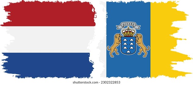 Canary Islands and Netherlands grunge flags connection, vector