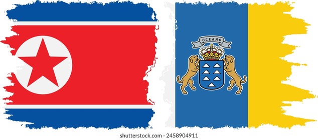 Canary Islands and North Korea grunge flags connection, vector