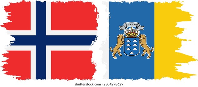 Canary Islands and Norway grunge flags connection, vector