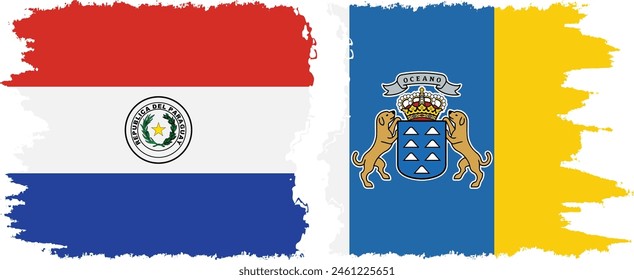 Canary Islands and Paraguay grunge flags connection, vector