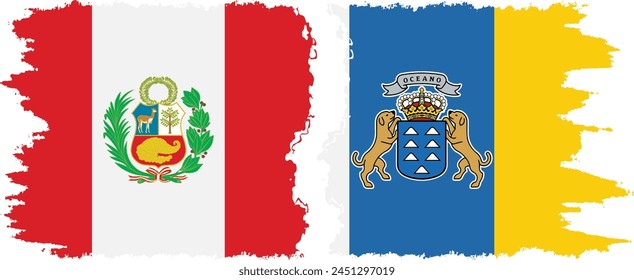 Canary Islands and Peru grunge flags connection, vector