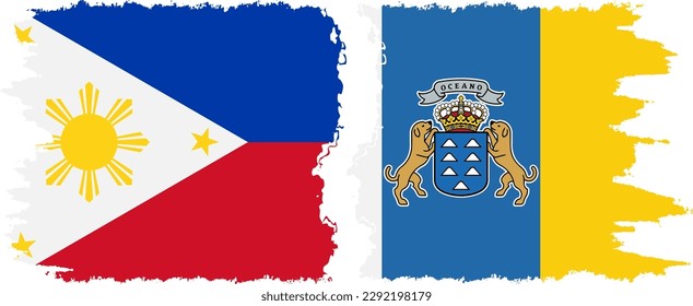 Canary Islands and Philippines grunge flags connection, vector