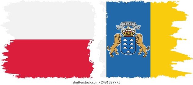 Canary Islands and Poland grunge flags connection, vector