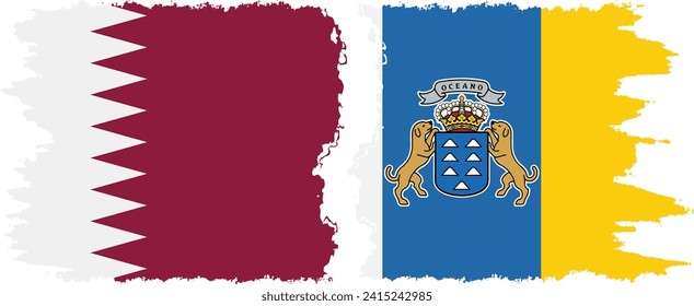 Canary Islands and Qatar grunge flags connection, vector