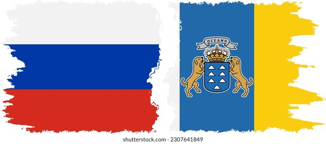 Canary Islands and Russia grunge flags connection, vector