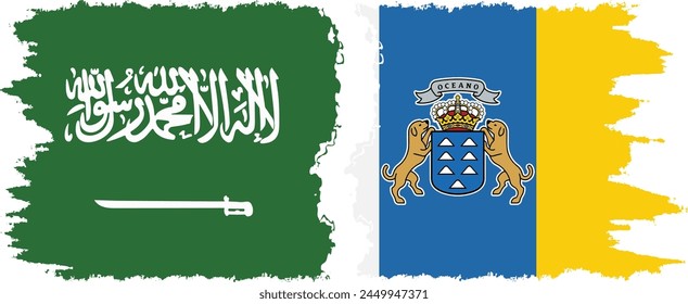 Canary Islands and Saudi Arabia grunge flags connection, vector