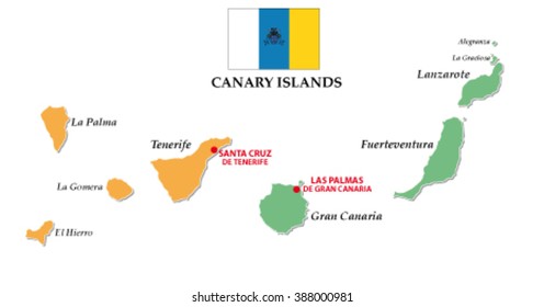 canary islands simple administrative map with flag