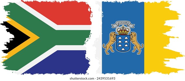 Canary Islands and South Africa grunge flags connection, vector