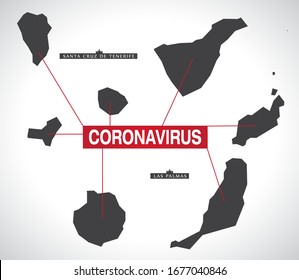 Canary Islands SPAIN Region Map With Coronavirus Warning Illustration