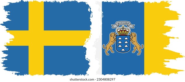 Canary Islands and Sweden grunge flags connection, vector