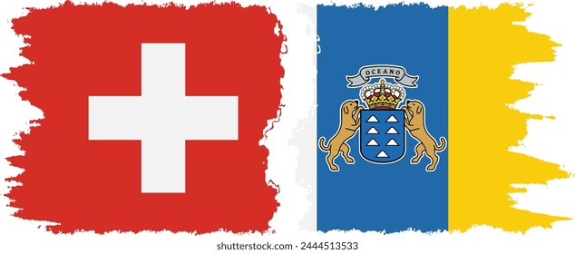 Canary Islands and Switzerland grunge flags connection, vector