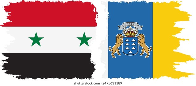 Canary Islands and Syria grunge flags connection, vector