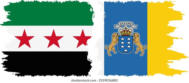 Canary Islands and Syrian Revolution grunge flags connection, vector