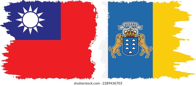 Canary Islands and Taiwan grunge flags connection, vector