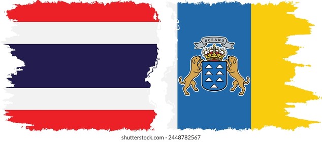 Canary Islands and Thailand grunge flags connection, vector