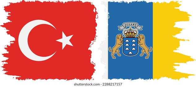 Canary Islands and Turkey grunge flags connection, vector