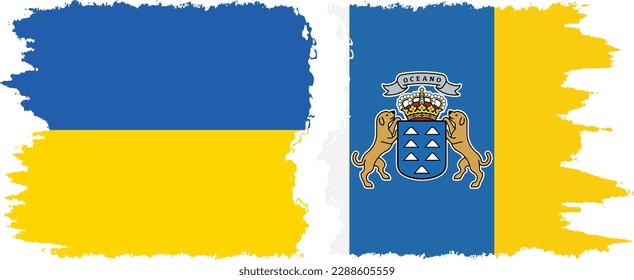 Canary Islands and Ukraine grunge flags connection, vector