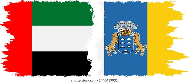 Canary Islands and United Arab Emirates grunge flags connection, vector