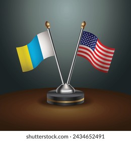 Canary Islands and United States table flags with gradient backgrund. Vector Illustration