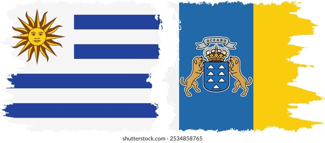 Conexión de banderas grunge de Canarias y Uruguay, Vector