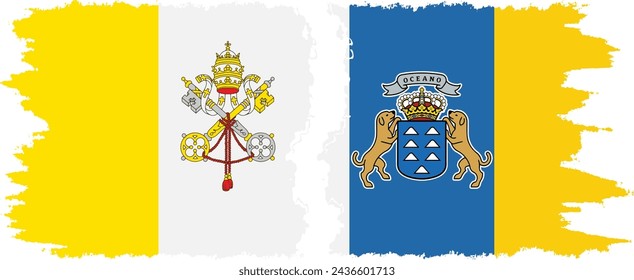 Canary Islands and Vatican grunge flags connection, vector