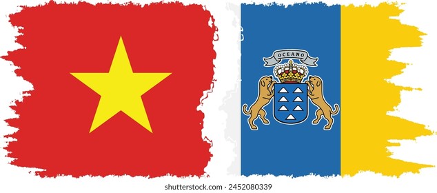 Canary Islands and Vietnam grunge flags connection, vector