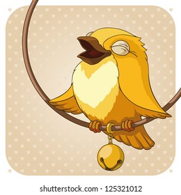 Canary on background with hearts