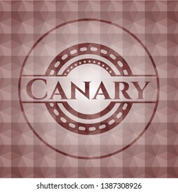 Canary red emblem or badge with abstract geometric polygonal pattern background. Seamless.