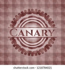 Canary red emblem with geometric pattern background. Seamless.