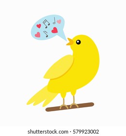 Canary sings. Spring concept. flat vector illustration isolate on a white background