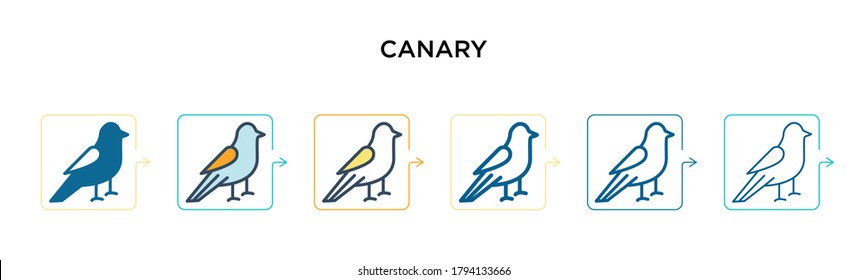 Canary vector icon in 6 different modern styles. Black, two colored canary icons designed in filled, outline, line and stroke style. Vector illustration can be used for web, mobile, ui