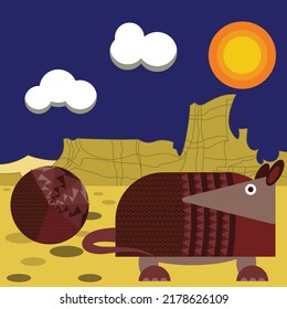 Canasta armadillo vector image in a hot desert on a sunny day with blue sky