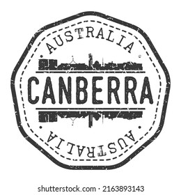 Canberra ACT, Australia Stamp Skyline Postmark. Silhouette Postal Passport. City Round Vector Icon. Vintage Postage Design.