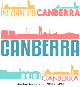 Canberra Australia Capital. Flat Icon Skyline Vector. Silhouette Design Set.