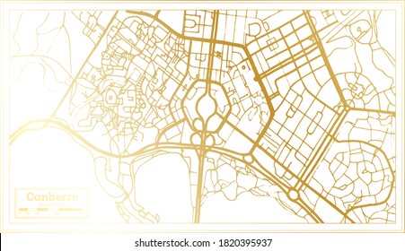 Canberra Australia City Map in Retro Style in Golden Color. Outline Map. Vector Illustration.