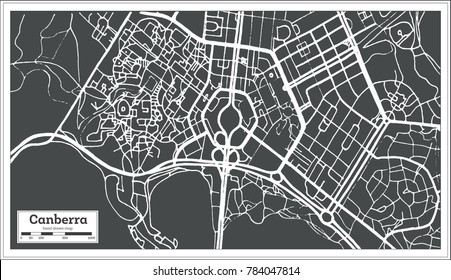 Canberra Australia City Map in Retro Style. Outline Map. Vector Illustration.