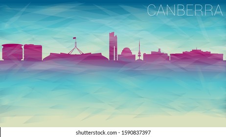 Canberra Australia Skyline Silhouette Vector City. Broken Glass Abstract Geometric Dynamic Textured. Banner Background. Colorful Shape Composition.