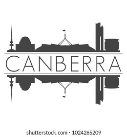 Canberra Australia Skyline Vector Art Mirror Silhouette 
