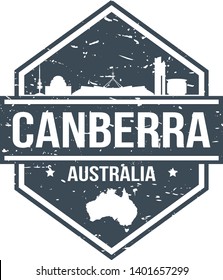 Canberra Australia Travel Stamp Icon Skyline City Design Tourism Seal Passport Vector.