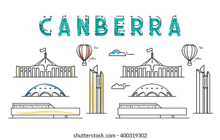 Canberra. Capital city of Australia.  Advertising template for travel agents.  landing page for the tour operator. svg