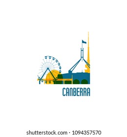 Canberra city emblem. Colorful buildings. Vector illustration.