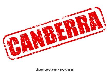 Canberra red stamp text on white