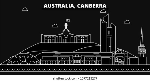 Canberra silhouette skyline. Australia - Canberra vector city, australian linear architecture, buildings. Canberra travel illustration, outline landmarks. Australia flat icons, australian line banner svg