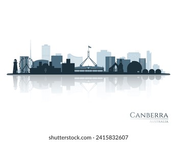 Canberra skyline silhouette with reflection. Landscape Canberra, Australia. Vector illustration. svg