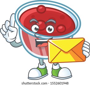 Canberries sauce with bring envelope mascot on white background