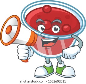 Canberries sauce icon in character shape with holding megaphone.