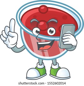 Canberries sauce icon in character shape with holding phone.