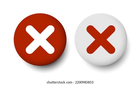 Cancel. 3d Cross icon. Red and white round icon. Vector clipart isolated on white background.